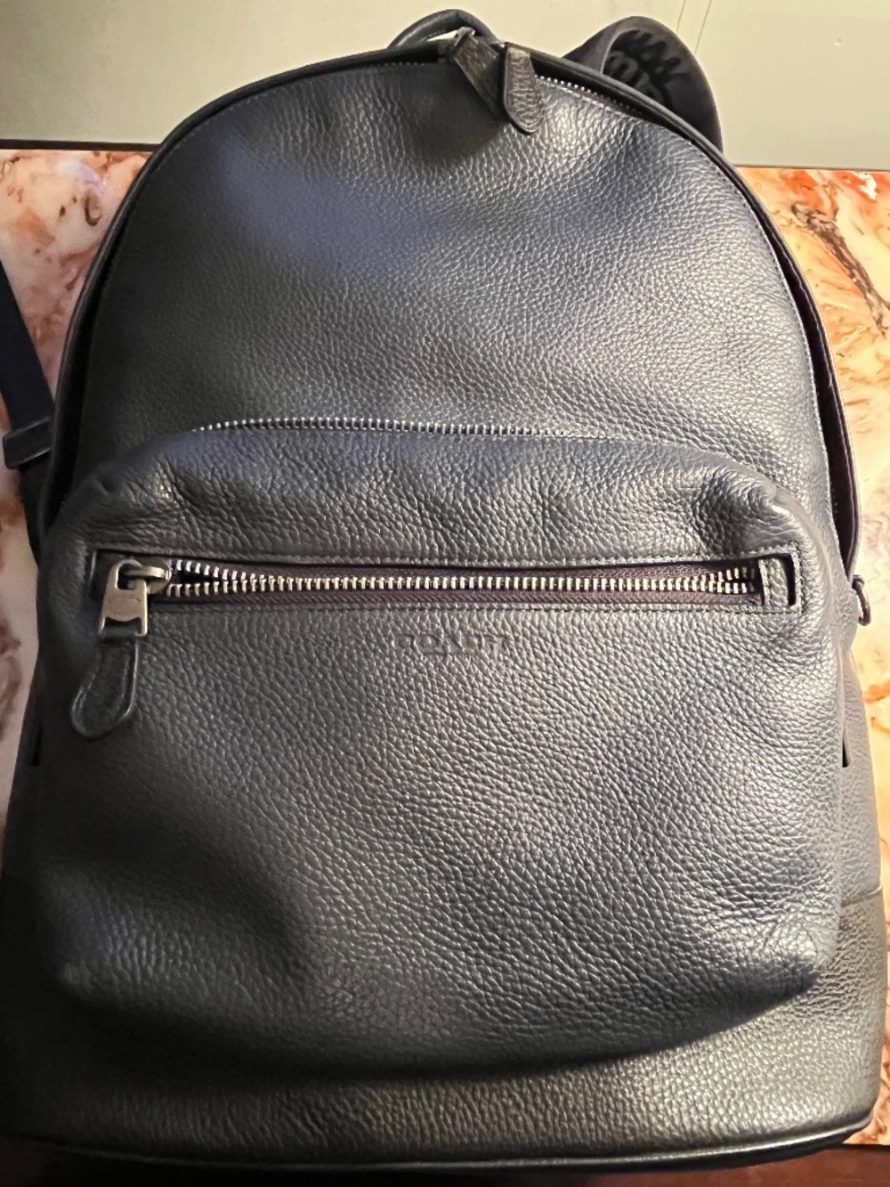 Coach Metropolitan Navy Pebbled Leather Backpack Unisex Travel Laptop Bag